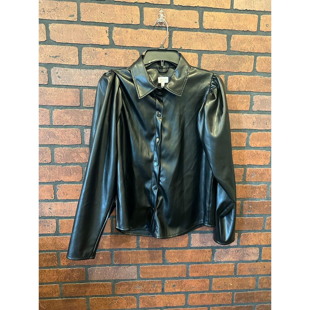 Laundry by Shelli Segal Faux Leather Button-Up Top Blouse Size Small